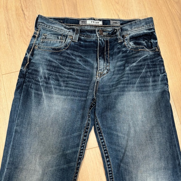 BKE Tyler Men's straight denim Jeans thick stitch 34 Long western whiskers - Picture 3 of 10